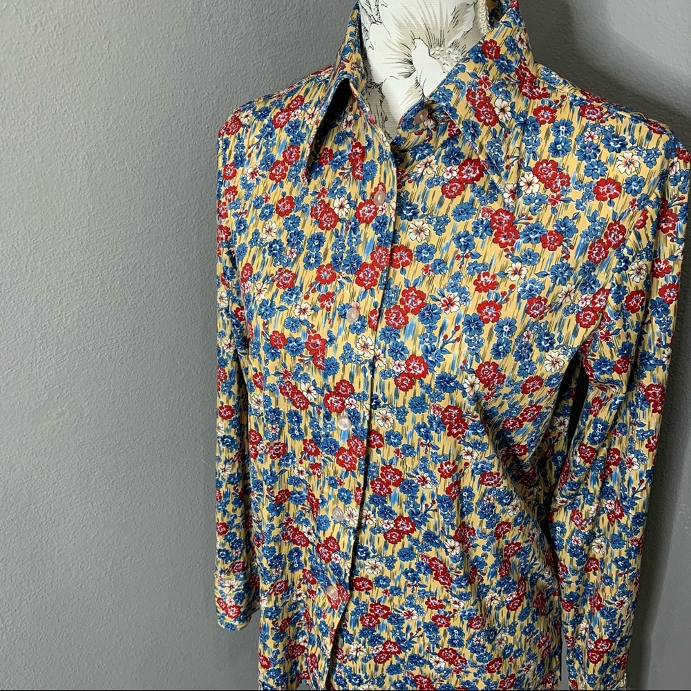 1970s Vintage Women's Sears, The Shirt Floral 16 - Picture 2 of 4